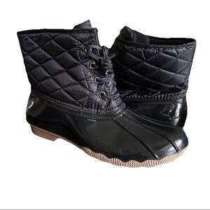 Olivia Miller Women’s Quilted  Duck Boot Rain Booties Black  Sz 9 Lace Up